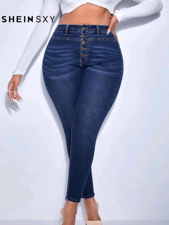 SHEIN Denim - SXY High-Waist Cat Whisker Button Fly Skinny Jeans